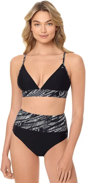 Reebok Women's Swimwear Texture Tracks Plunge Adjustable Strap Bra Top Separate