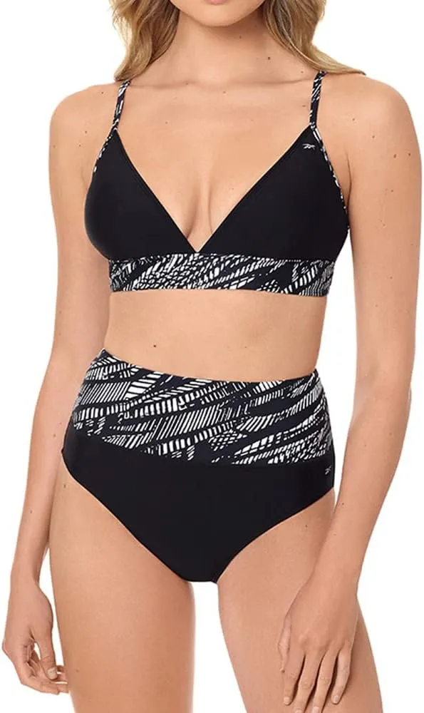 Reebok Women's Swimwear Texture Tracks Plunge Adjustable Strap Bra Top Separate