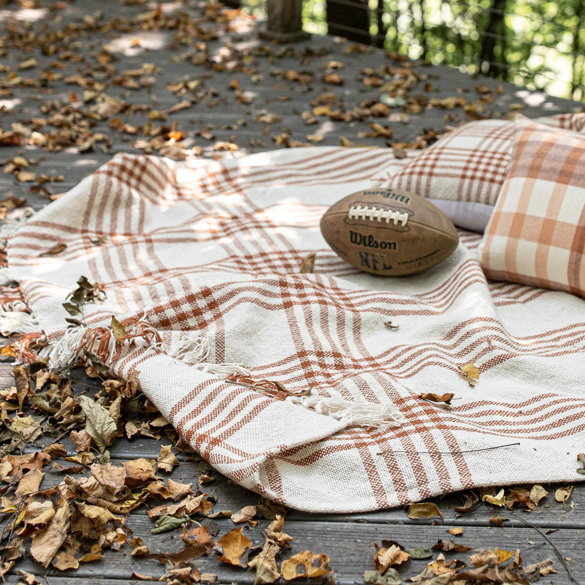 REMI PLAID OUTDOOR PICNIC BEACH BLANKET RUST FALL DECOR (MIN 1)