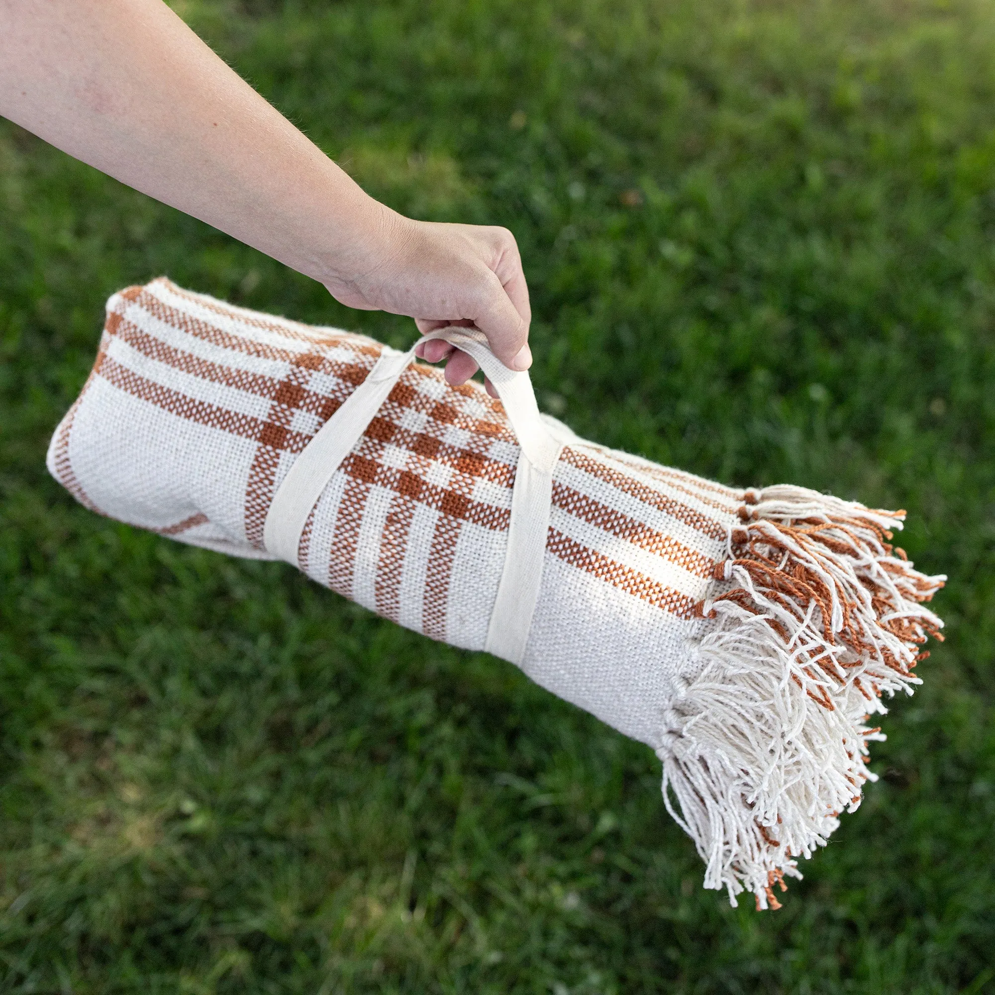 REMI PLAID OUTDOOR PICNIC BEACH BLANKET RUST FALL DECOR (MIN 1)