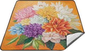 Retro Flowers with Orange Oil Painting Feel Waterproof Outdoor Mat XXL Camping Party Picnic Blankets Large for Ground Spring Gifts Manta para Picnic Campo