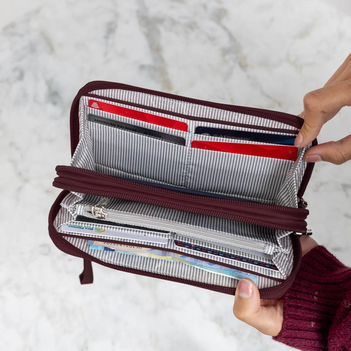 RFID Blocking Double Zip Wallet