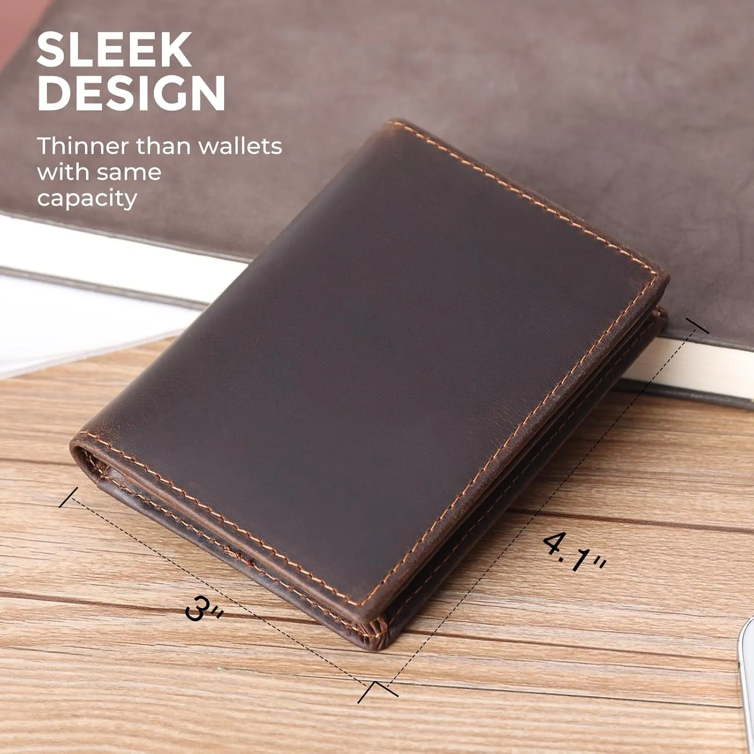 RFID Blocking Front Pocket Minimalist Slim Leather Bifold Wallet Credit Card Case Holder ID Window