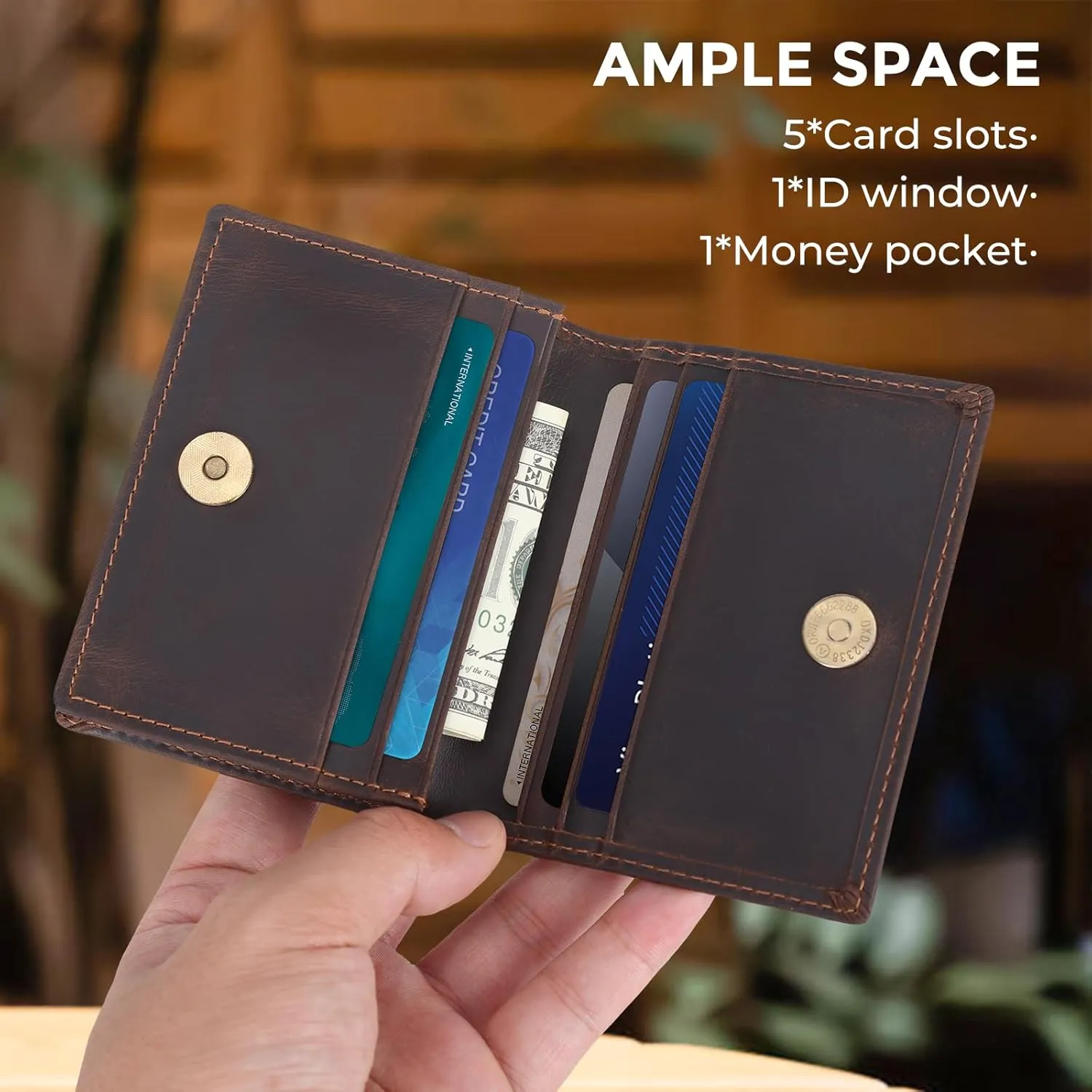 RFID Blocking Front Pocket Minimalist Slim Leather Bifold Wallet Credit Card Case Holder ID Window