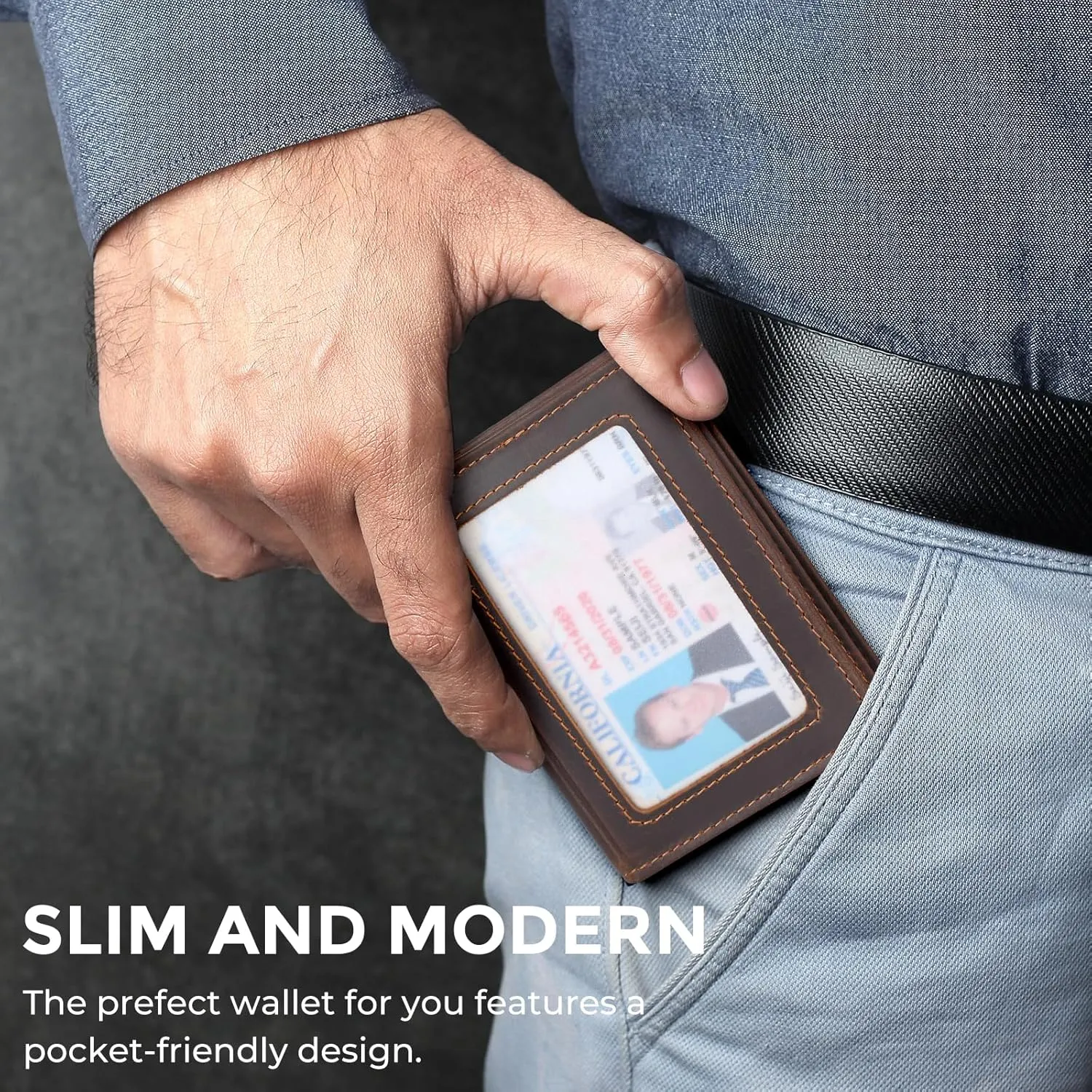 RFID Blocking Front Pocket Minimalist Slim Leather Bifold Wallet Credit Card Case Holder ID Window