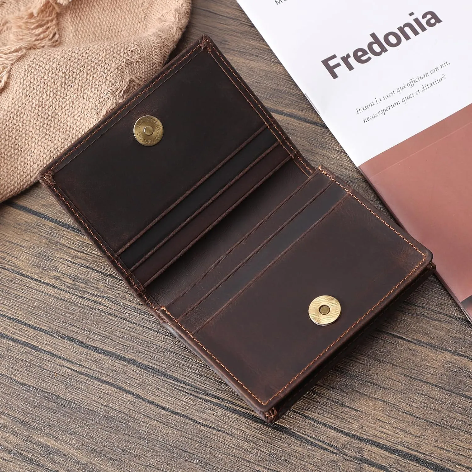 RFID Blocking Front Pocket Minimalist Slim Leather Bifold Wallet Credit Card Case Holder ID Window