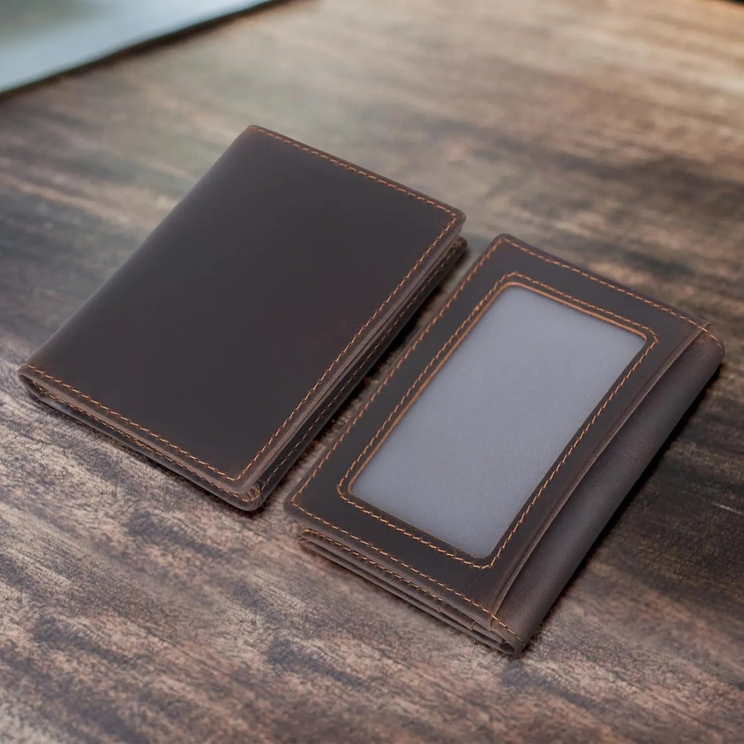 RFID Blocking Front Pocket Minimalist Slim Leather Bifold Wallet Credit Card Case Holder ID Window