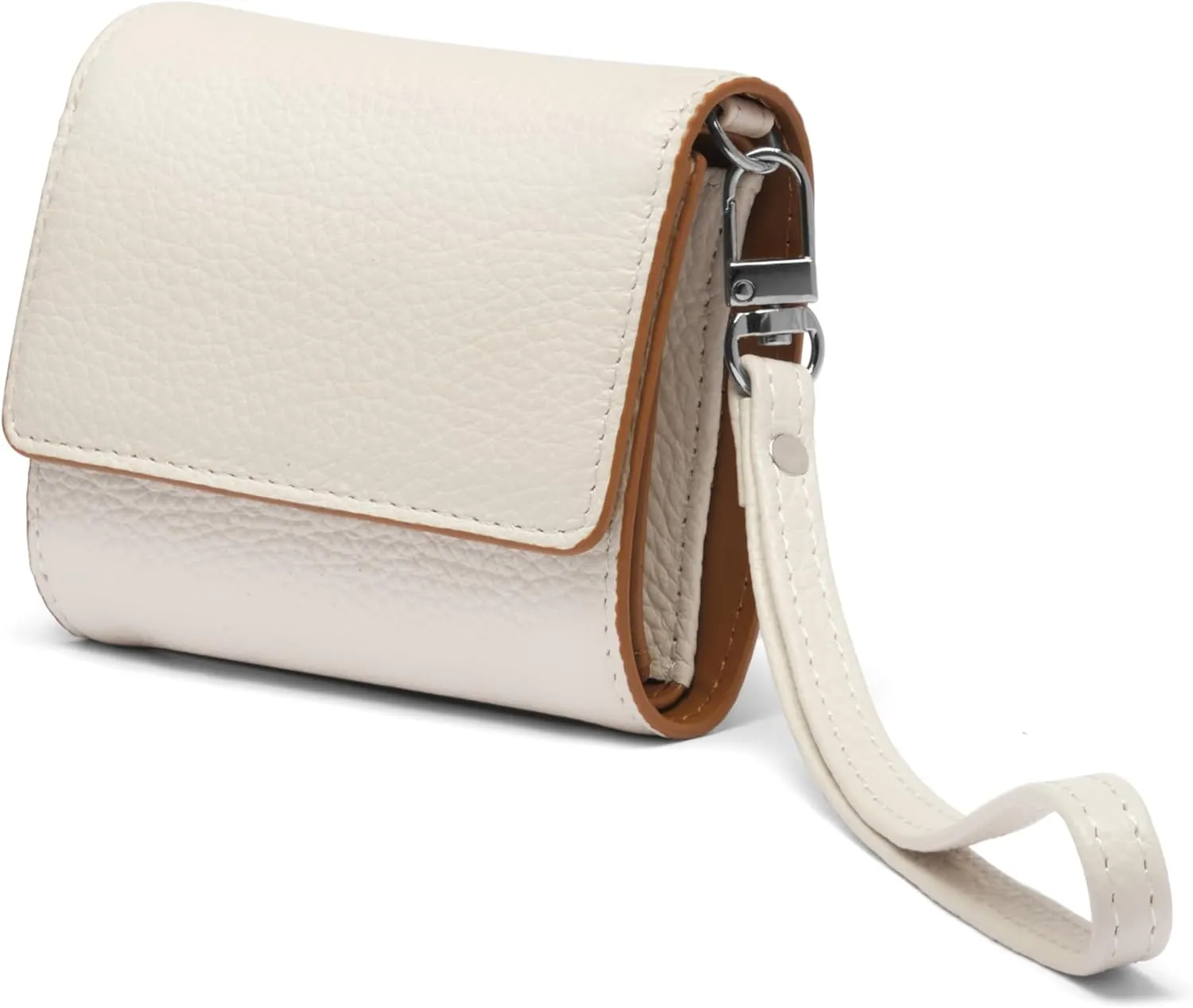 RFID-Blocking Women's Real Leather Wallet with Large Capacity and Wristlet - Small, Secure, and Chic - Conveniently Holds Cards, Cash, and Coins (All White - RFID Protected with Wristlet)