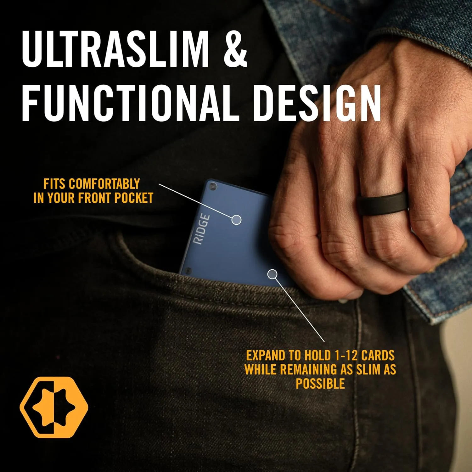 Ridge Men's Slim Minimalist Front Pocket RFID Card Holder Wallet (Navy)