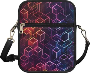 Rnyleeg Geometric Leather Messenger Bag for Women Men Crossbody Small Sling Bag with Adjustable Shoulder Strap