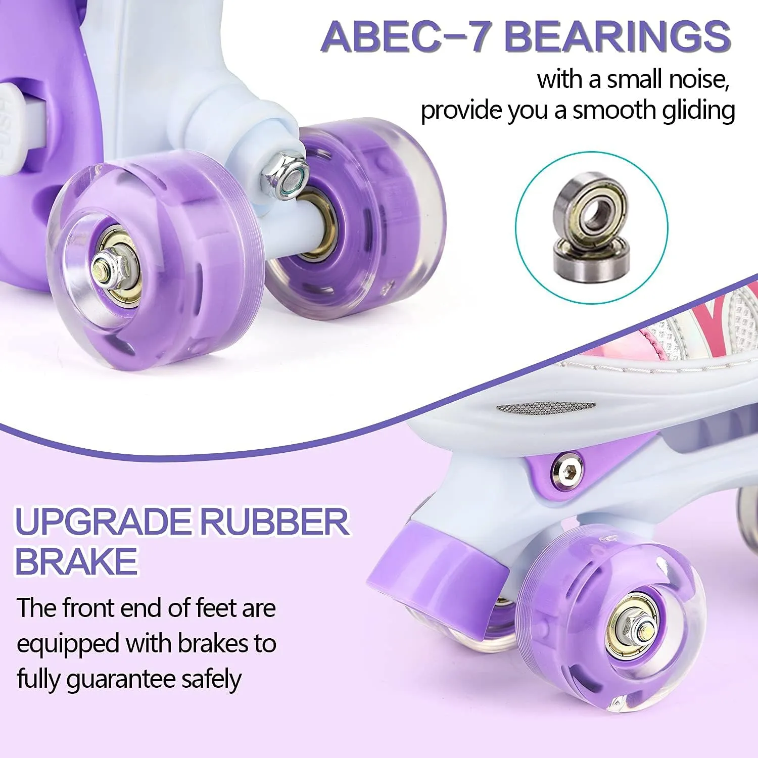 Roller Skates for Kids, Shine Skates 4 Size Adjustable Roller Skates with Light up Wheels for Girls, Teens, Outdoor Rollerskates for Beginners & Advanced | Purple, S - J10-J13, M - J13-3, L - 3-6