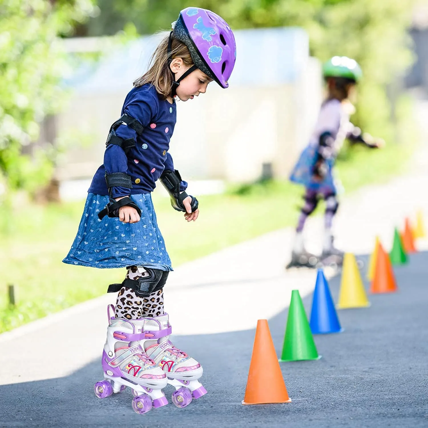 Roller Skates for Kids, Shine Skates 4 Size Adjustable Roller Skates with Light up Wheels for Girls, Teens, Outdoor Rollerskates for Beginners & Advanced | Purple, S - J10-J13, M - J13-3, L - 3-6