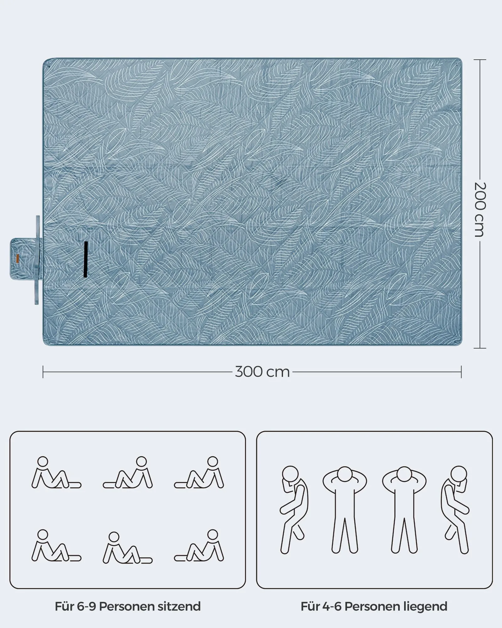 Rootz Picnic Blanket - Beach Mat - Outdoor Rug - Waterproof Backing - 300cm x 200cm - Light Blue - Portable & Lightweight