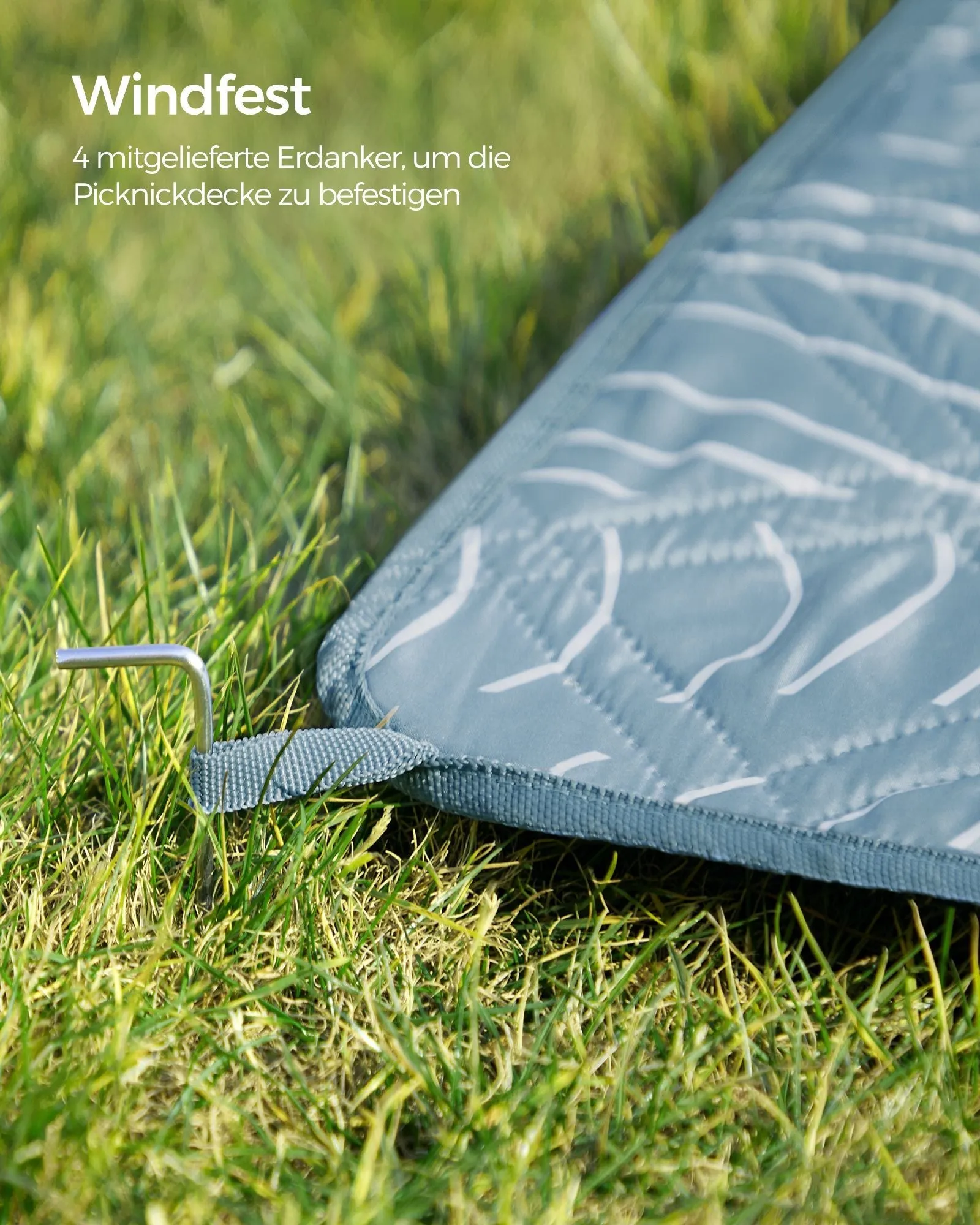 Rootz Picnic Blanket - Beach Mat - Outdoor Rug - Waterproof Backing - 300cm x 200cm - Light Blue - Portable & Lightweight