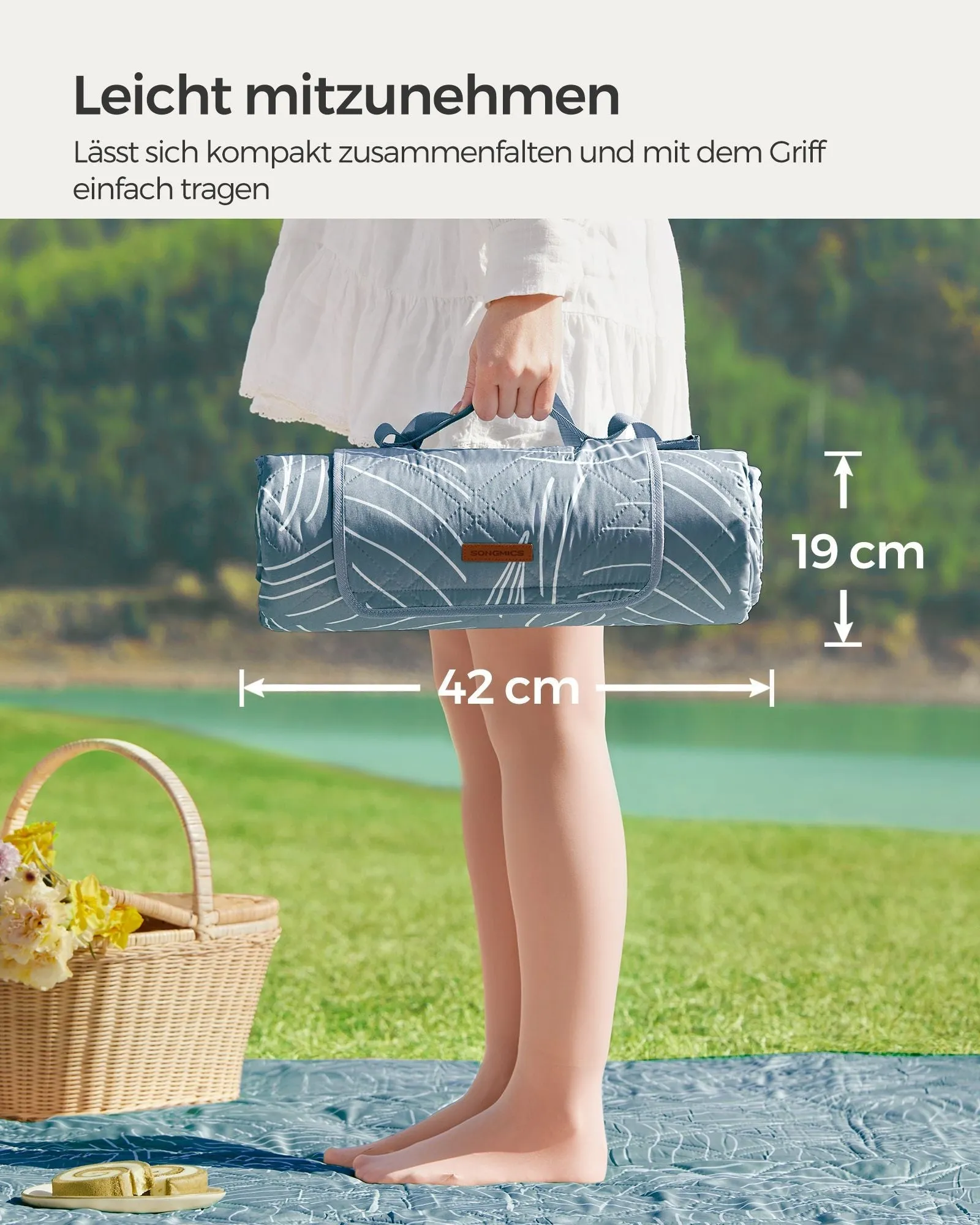 Rootz Picnic Blanket - Beach Mat - Outdoor Rug - Waterproof Backing - 300cm x 200cm - Light Blue - Portable & Lightweight
