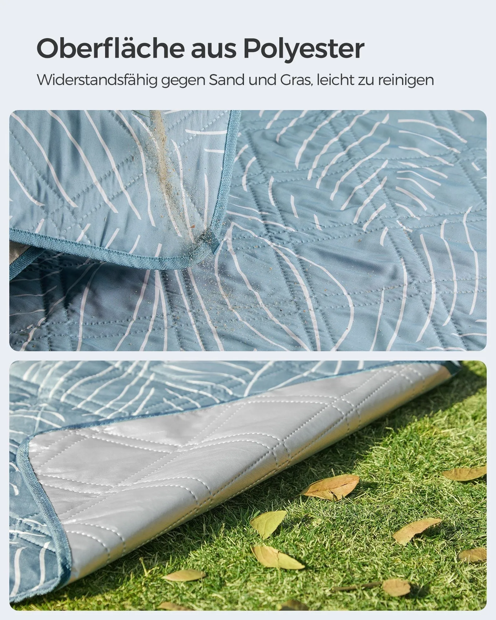 Rootz Picnic Blanket - Beach Mat - Outdoor Rug - Waterproof Backing - 300cm x 200cm - Light Blue - Portable & Lightweight