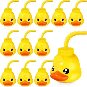 Roshtia 12 Set Farm Animal Cups with Straws and Lids 11 oz Plastic Reusable Animal Themed Cups Cute Sippy Cups for Kids Birthday Farm Theme Party Favor Supplies(Duck)