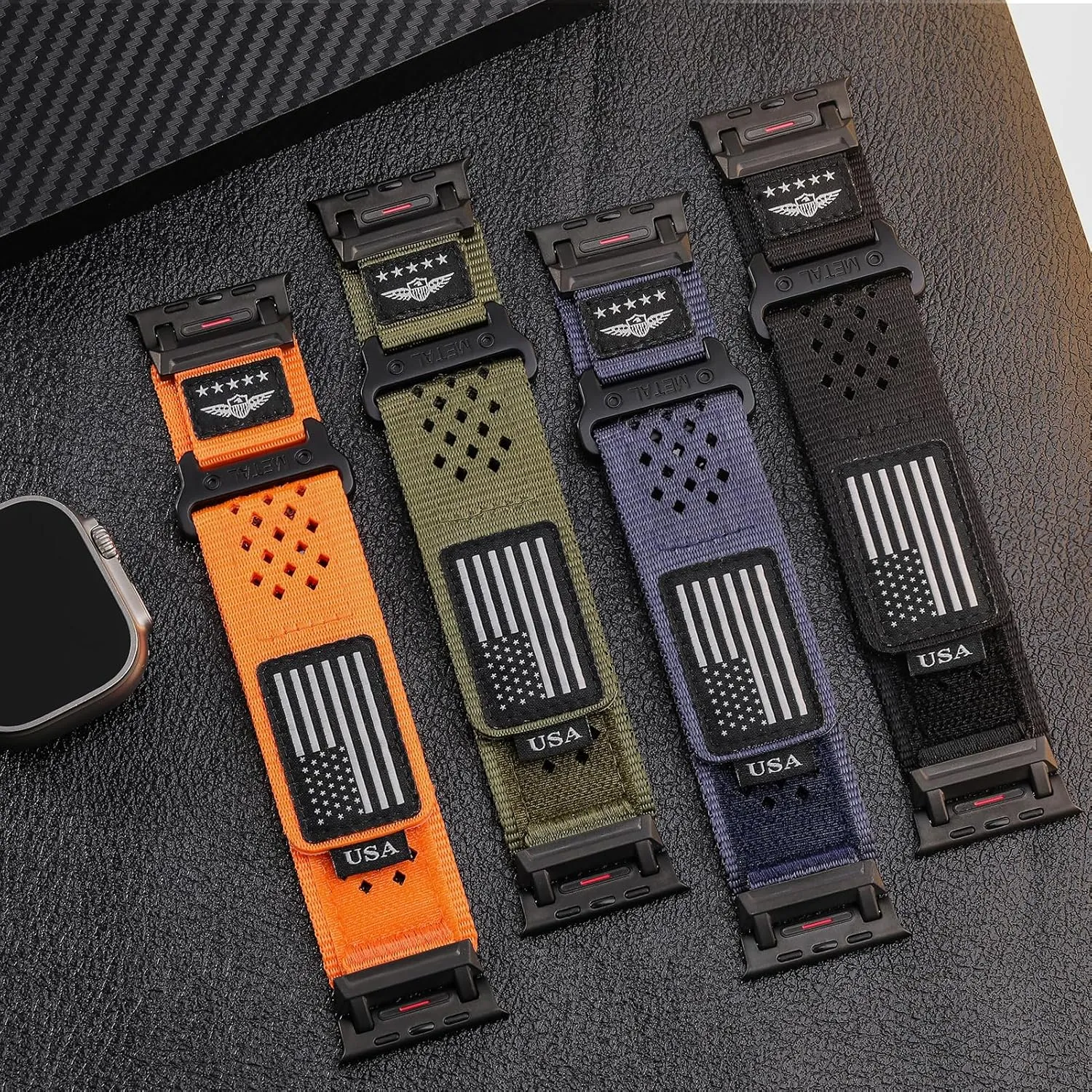 Rugged Nylon Band for Apple Watch Ultra 2 Bands for Men 49mm 46mm 45mm 44mm 42mm,Breathable Stars-Stripes Flag Wristband Workout Athletic Strap for iWatch Bands Ultra Series 10 9 8 7 6 5 4 3 SE/Ultra2