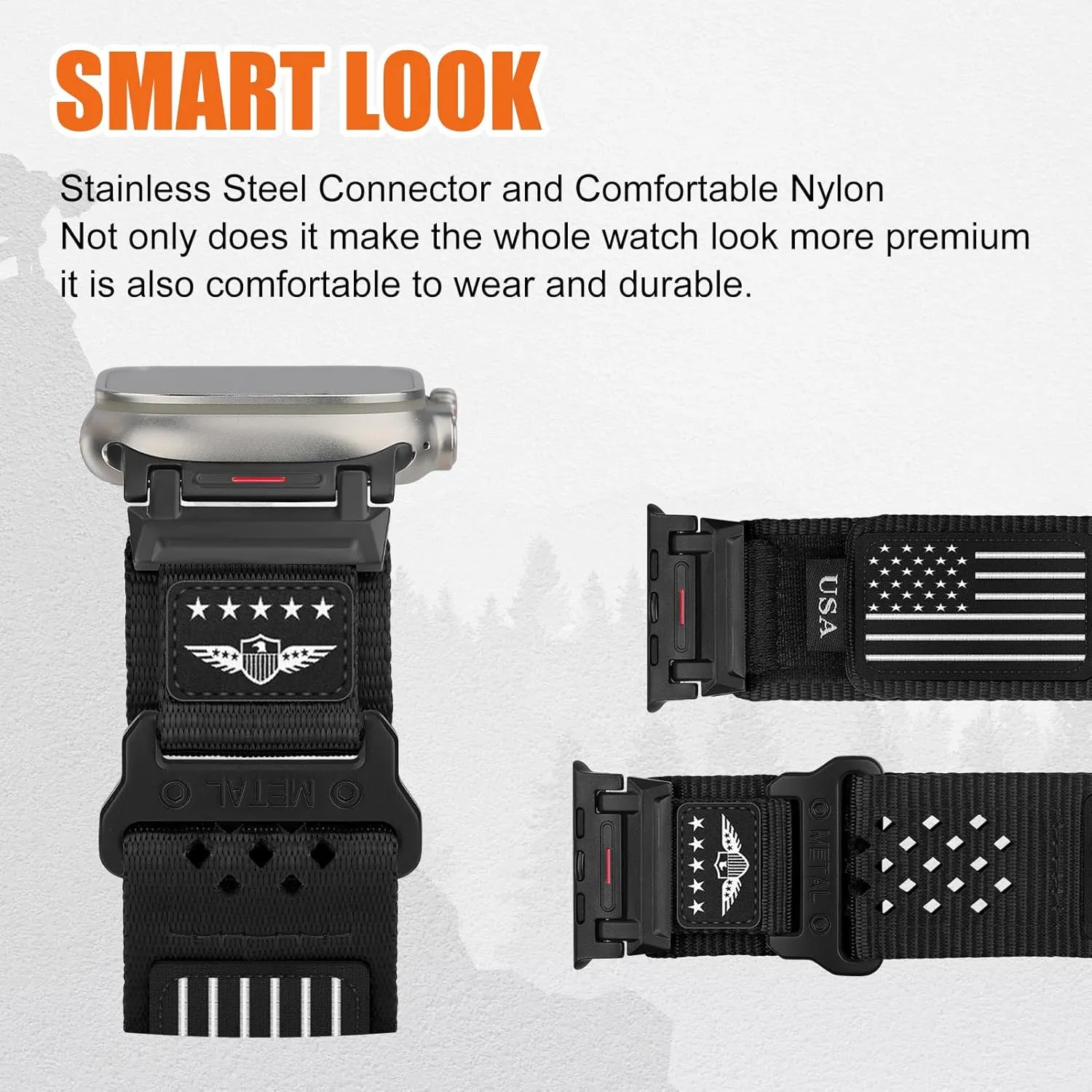 Rugged Nylon Band for Apple Watch Ultra 2 Bands for Men 49mm 46mm 45mm 44mm 42mm,Breathable Stars-Stripes Flag Wristband Workout Athletic Strap for iWatch Bands Ultra Series 10 9 8 7 6 5 4 3 SE/Ultra2