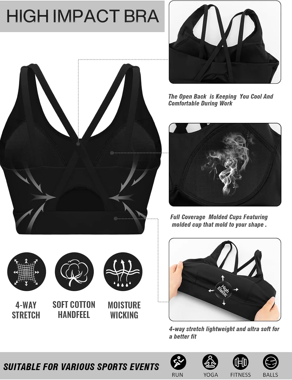 RUNNING GIRL Sports Bras for Women High Support, Criss-Cross Back Strappy Sports Bras for Women with Molded Cups
