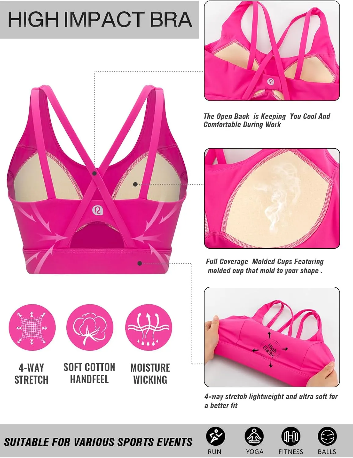 RUNNING GIRL Sports Bras for Women High Support, Criss-Cross Back Strappy Sports Bras for Women with Molded Cups