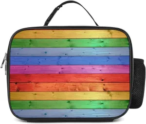 Rustic Old Barn Wood Rainbow Insulated Lunch Bag Cooler Bag Portable Waterproof Lunch Box Adjustable Handbag Meal Tote with Handle