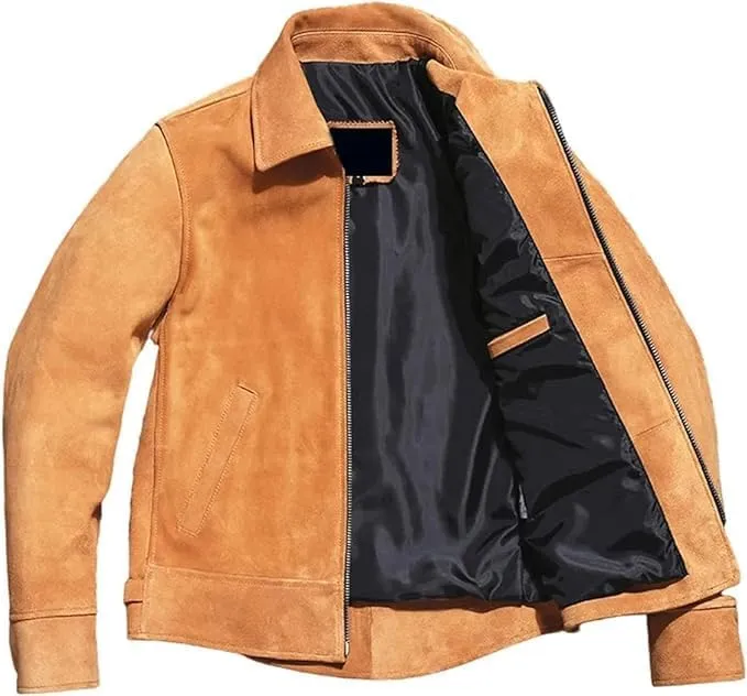 Rustic Roadster Vintage Brown Genuine Suede Leather Moto Jacket: Classic Biker Style with Turn-Down Collar