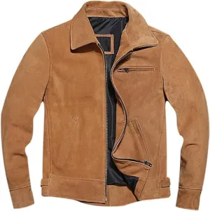 Rustic Roadster Vintage Brown Genuine Suede Leather Moto Jacket: Classic Biker Style with Turn-Down Collar
