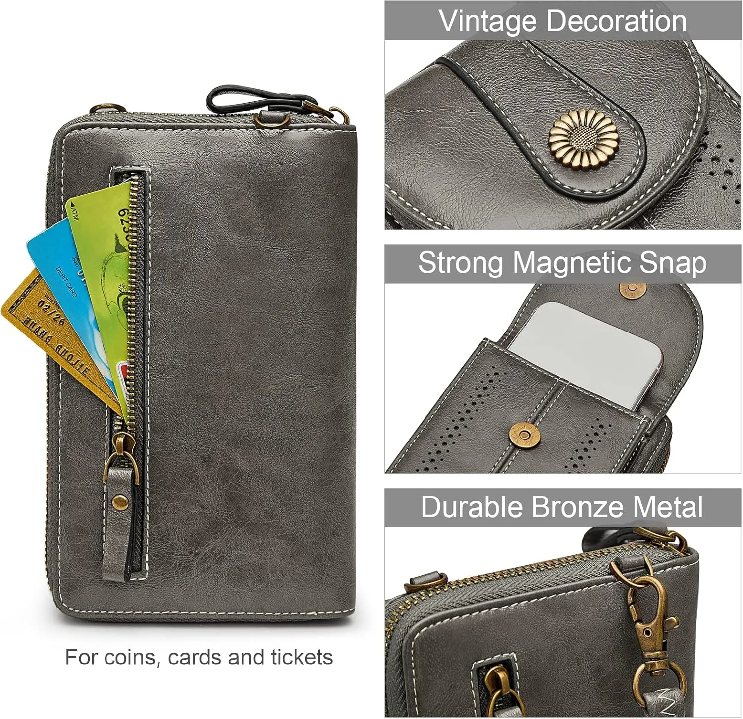 S-ZONE Women RFID Blocking Crossbody Cell Phone Purse Small Faux Leather Wallet Purse