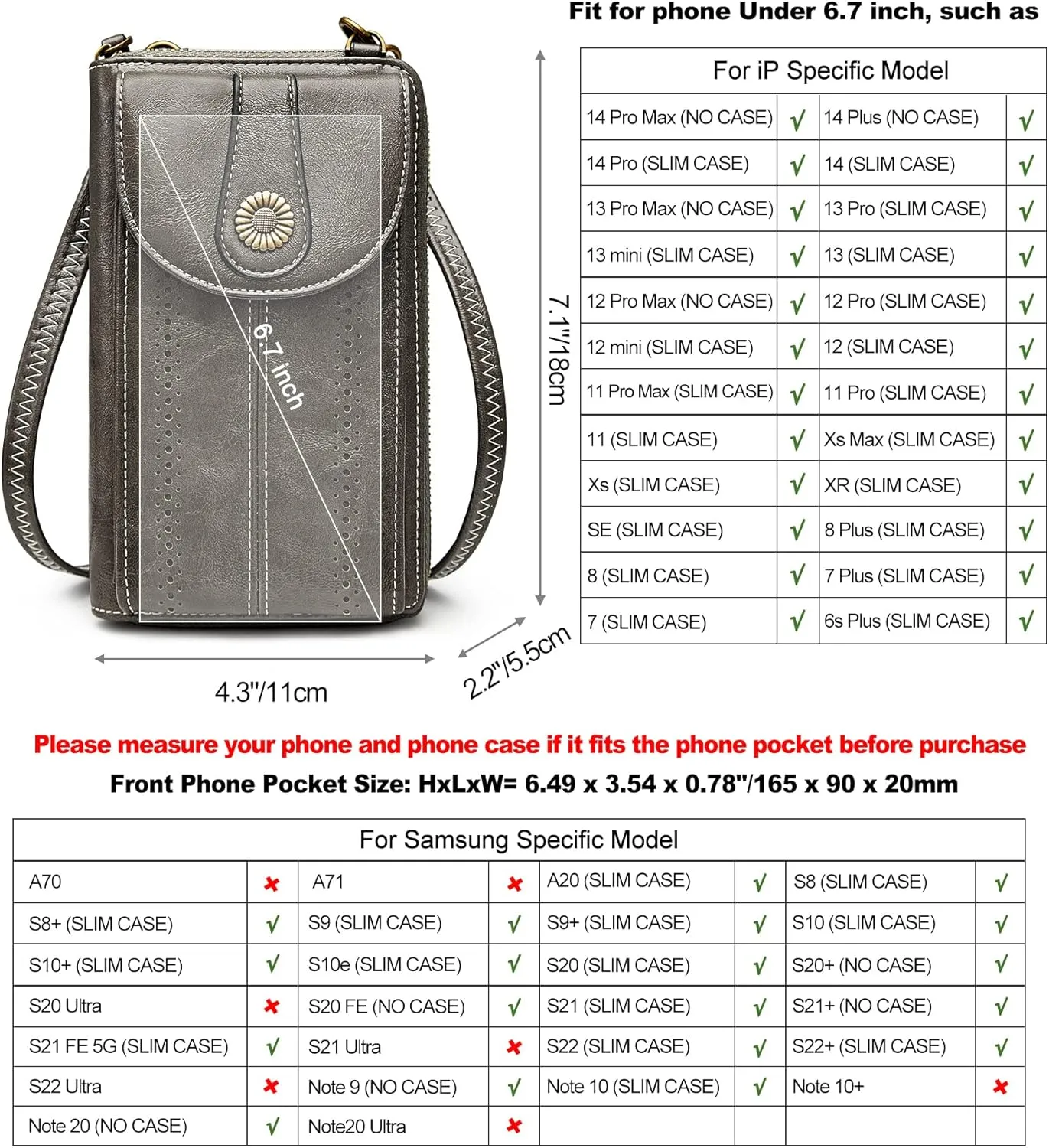 S-ZONE Women RFID Blocking Crossbody Cell Phone Purse Small Faux Leather Wallet Purse