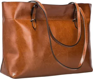 S-ZONE Women Vintage Genuine Leather Tote Shoulder Bag Handbag Upgraded Version Medium