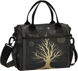Sacred-tree-night-skys2 Insulated Cooler Lunch Bag for Women Men, Reusable Lunch Tote Bag with Adjustable Shoulder Belt for Travel Picnic Working,S