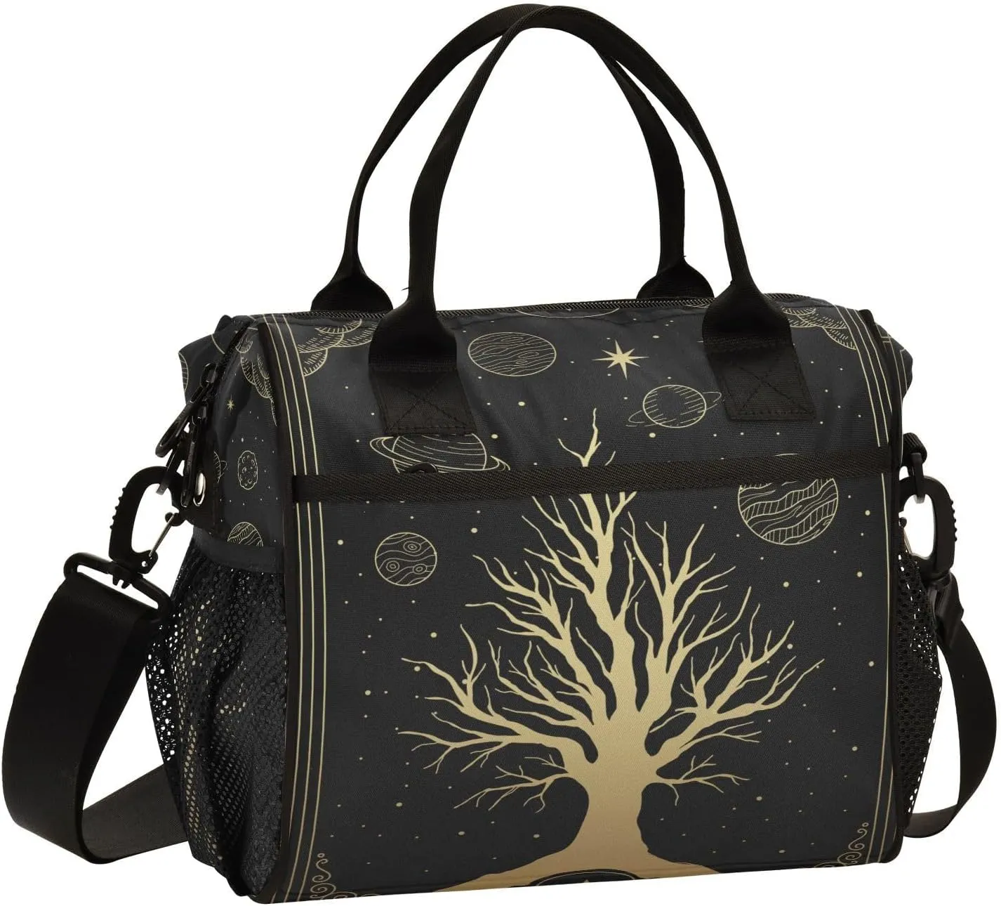 Sacred-tree-night-skys2 Insulated Cooler Lunch Bag for Women Men, Reusable Lunch Tote Bag with Adjustable Shoulder Belt for Travel Picnic Working,S