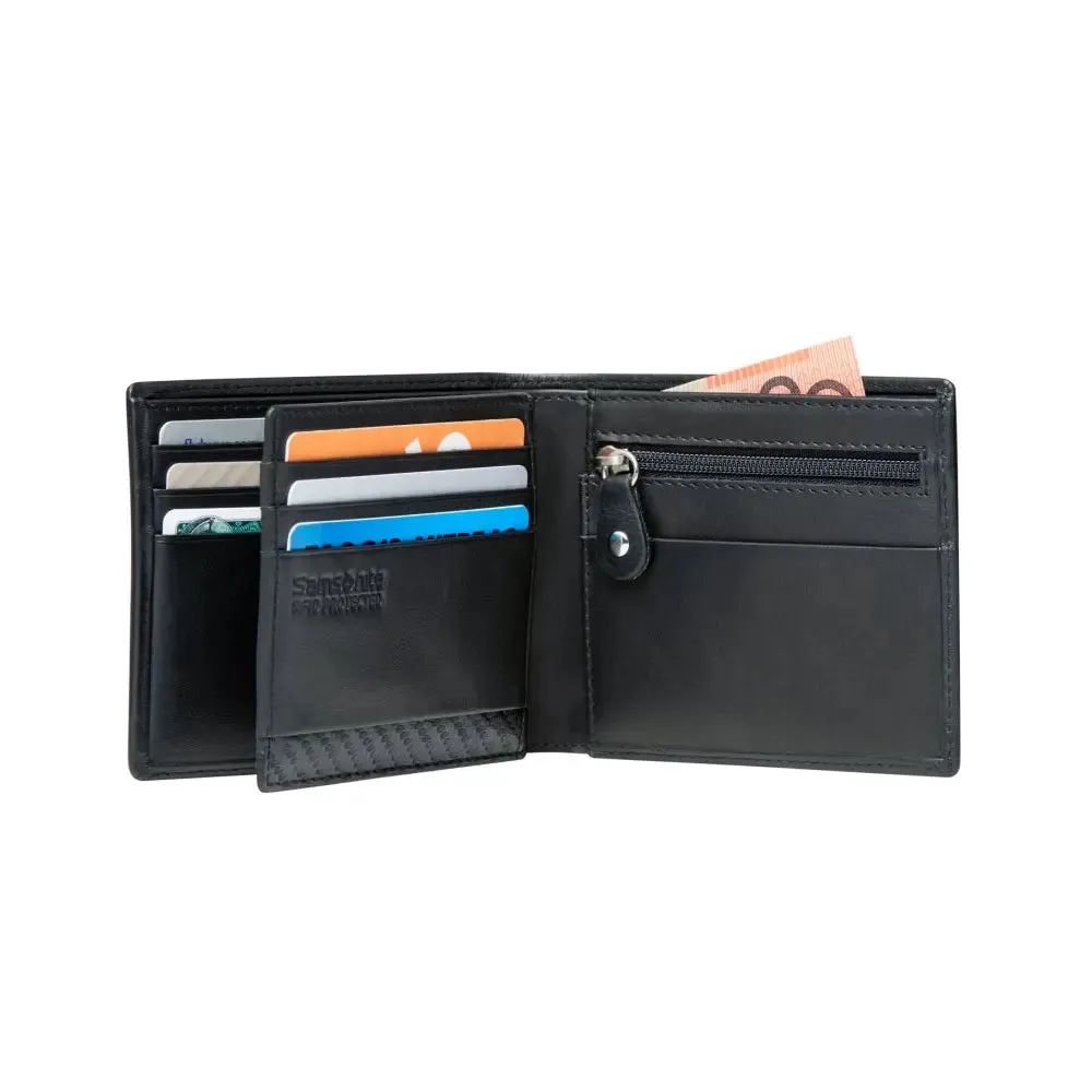 Samsonite DLX Leather Wallet - ID and Coin Pocket with 7 RFID Credit Card Slots - Black