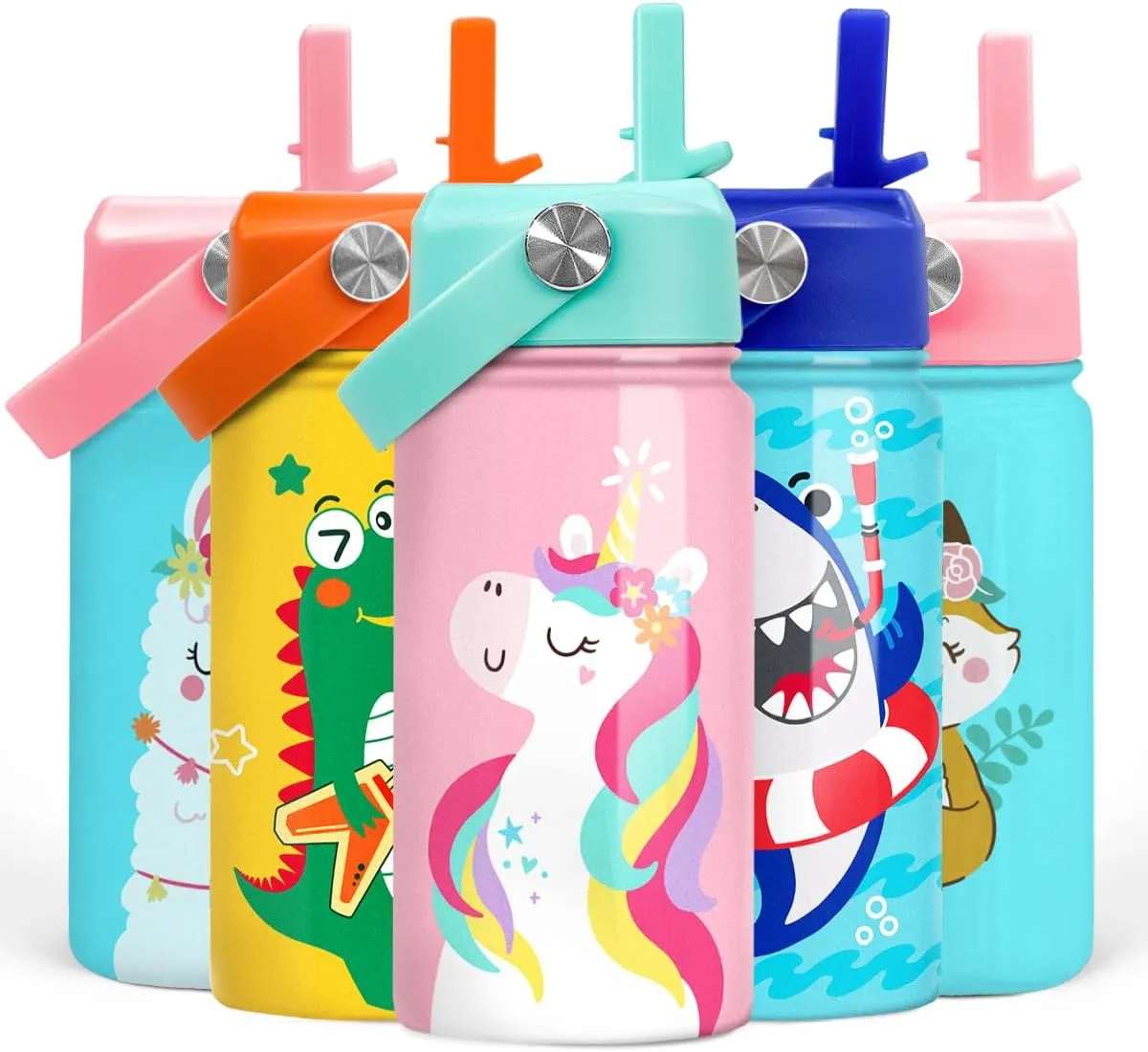 SANDJEST Unicorn Water Bottle - Kids Water Bottle with Straw Lid - 12 Oz Insulated Stainless Steel Water Bottles for Toddlers Kid Girls - Travel Cup for School Sports