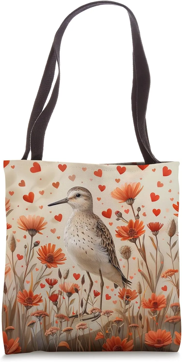 Sandpiper Flowers With Hearts Around Boho Style Graphic Tote Bag