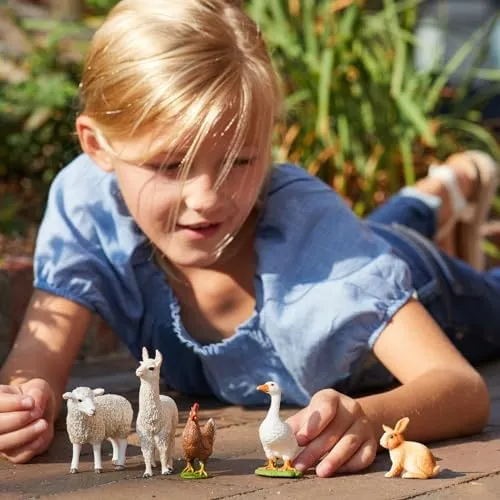 Schleich Farm World 5-Piece Farm Animal Toy Set Including Cute Llama, Rabbit, Sheep, Hen and Goose Animal Toys for Toddlers & Kids Ages 3 