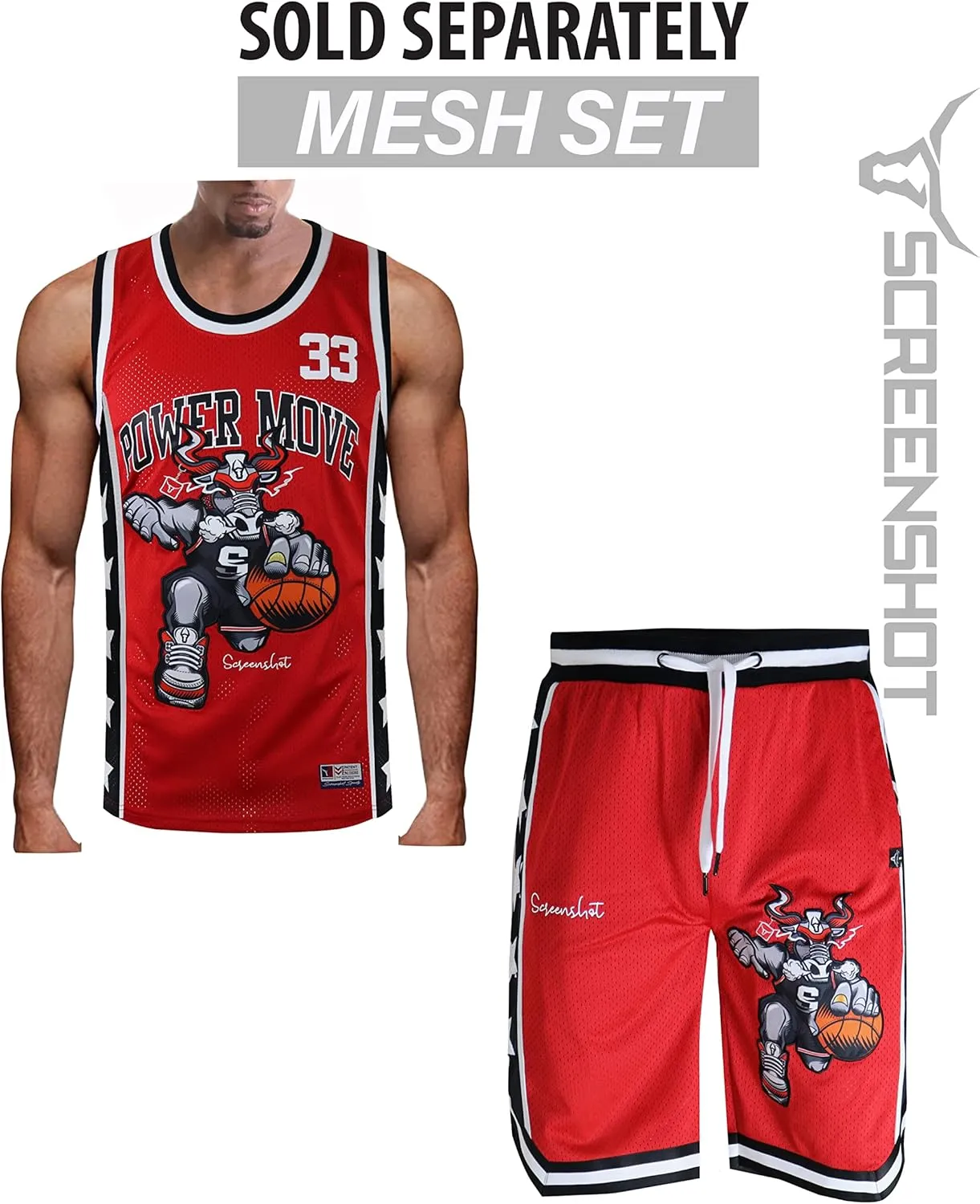 SCREENSHOT Mens Premium Urban Sreetwear Fashion Basketball Mesh Shorts - Athletic Sports Team Color 11" Inseam Jersey Shorts