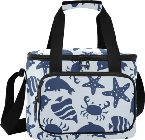 Seafood Lightblue Insulated Cooler Bag with Shoulder Strape Lunch Bag Travel Cooler for Work Camping Picnic