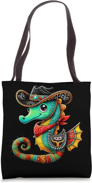 Seahorse Western Cowboy Cowgirl Colorful Seahorse Reef Fish Tote Bag
