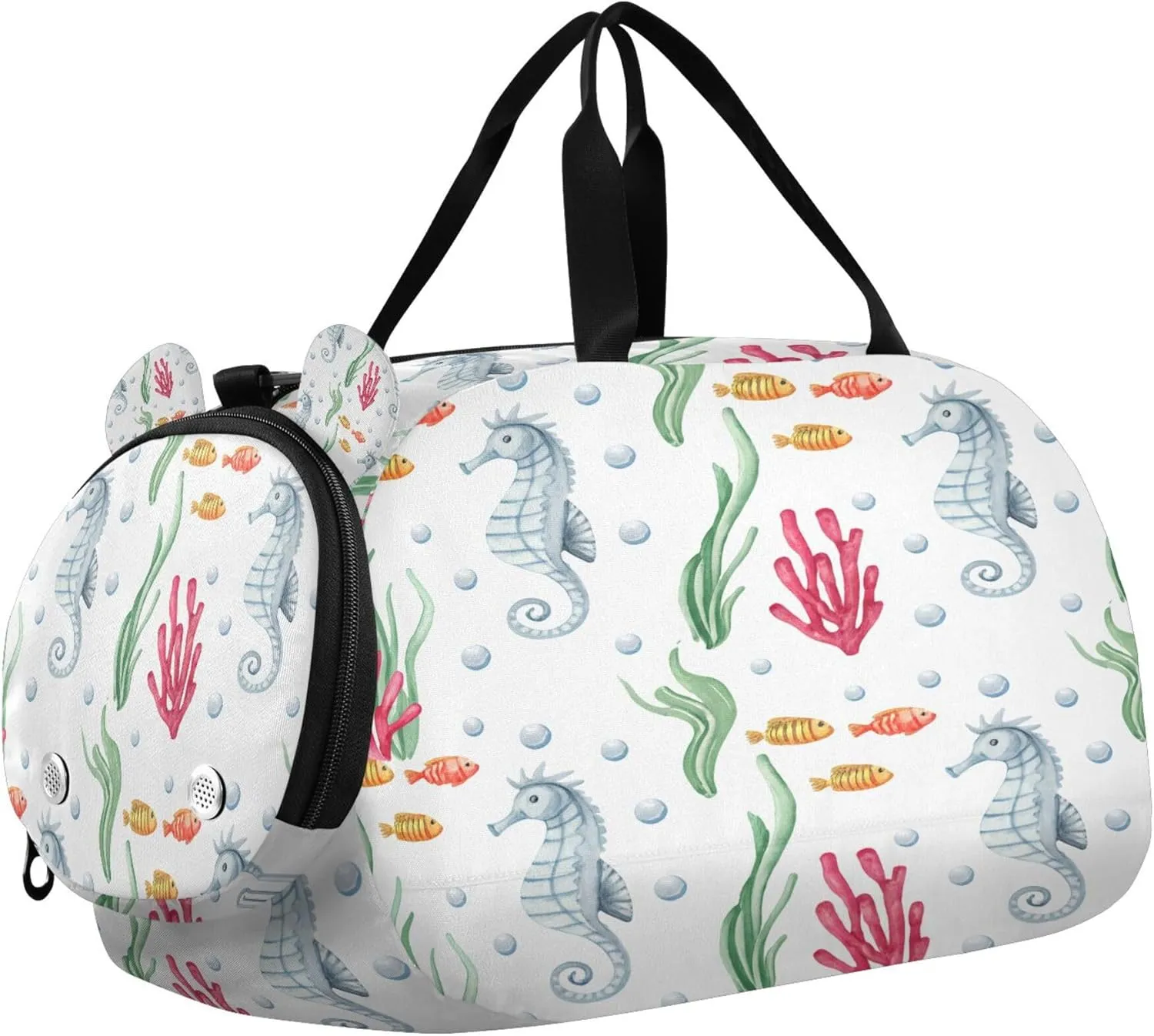 Seahorses Youth Sports & Travel Duffle Bag with Shoe Compartment,Waterproof Gym Bag for Girls and Boys (Overnight Essentials Organizer)