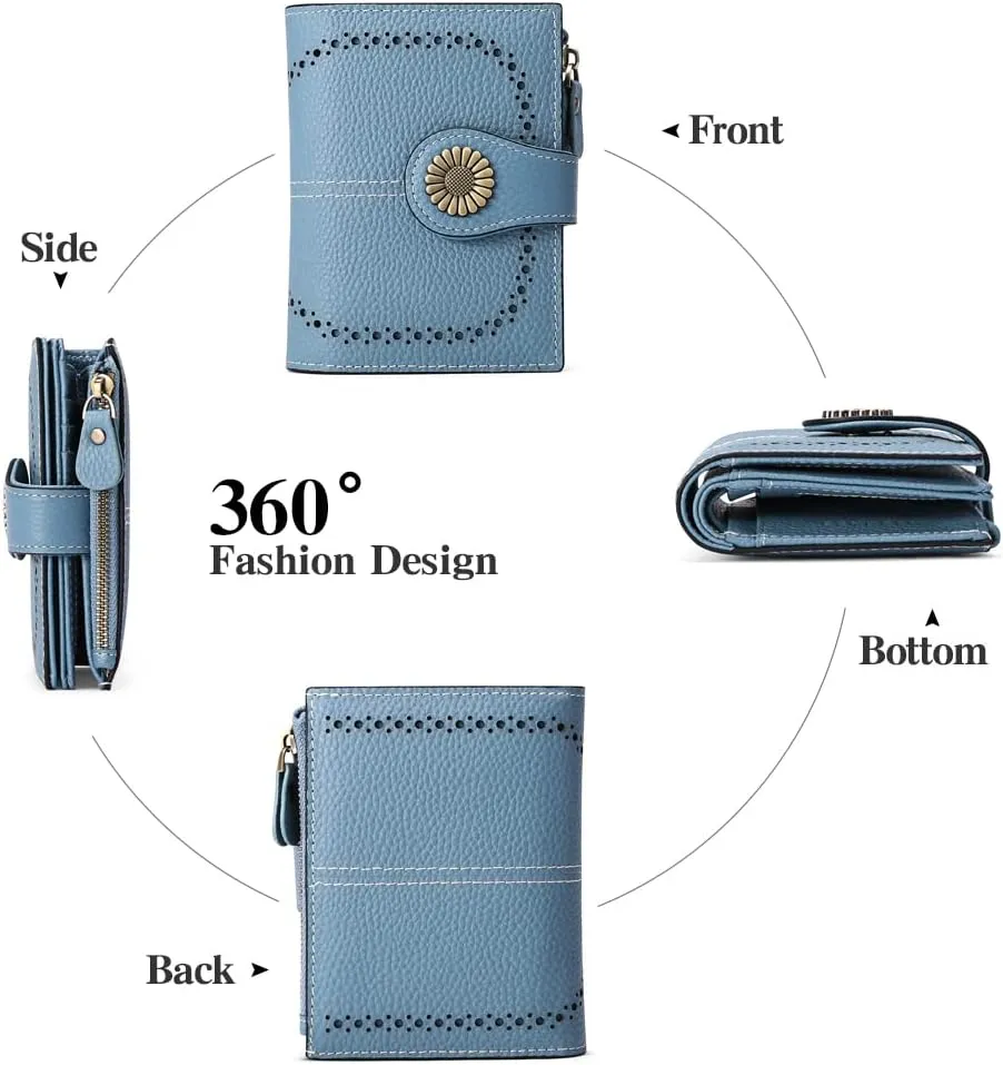 SENDEFN Small Womens Wallet Leather Bifold Card Holder RFID Blocking with Zipper Coin Pocket
