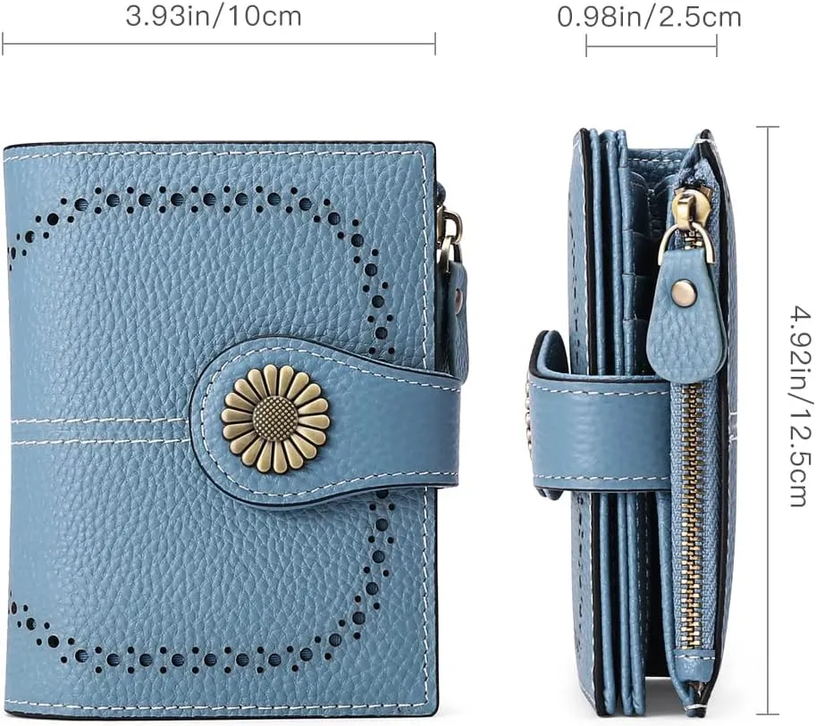 SENDEFN Small Womens Wallet Leather Bifold Card Holder RFID Blocking with Zipper Coin Pocket