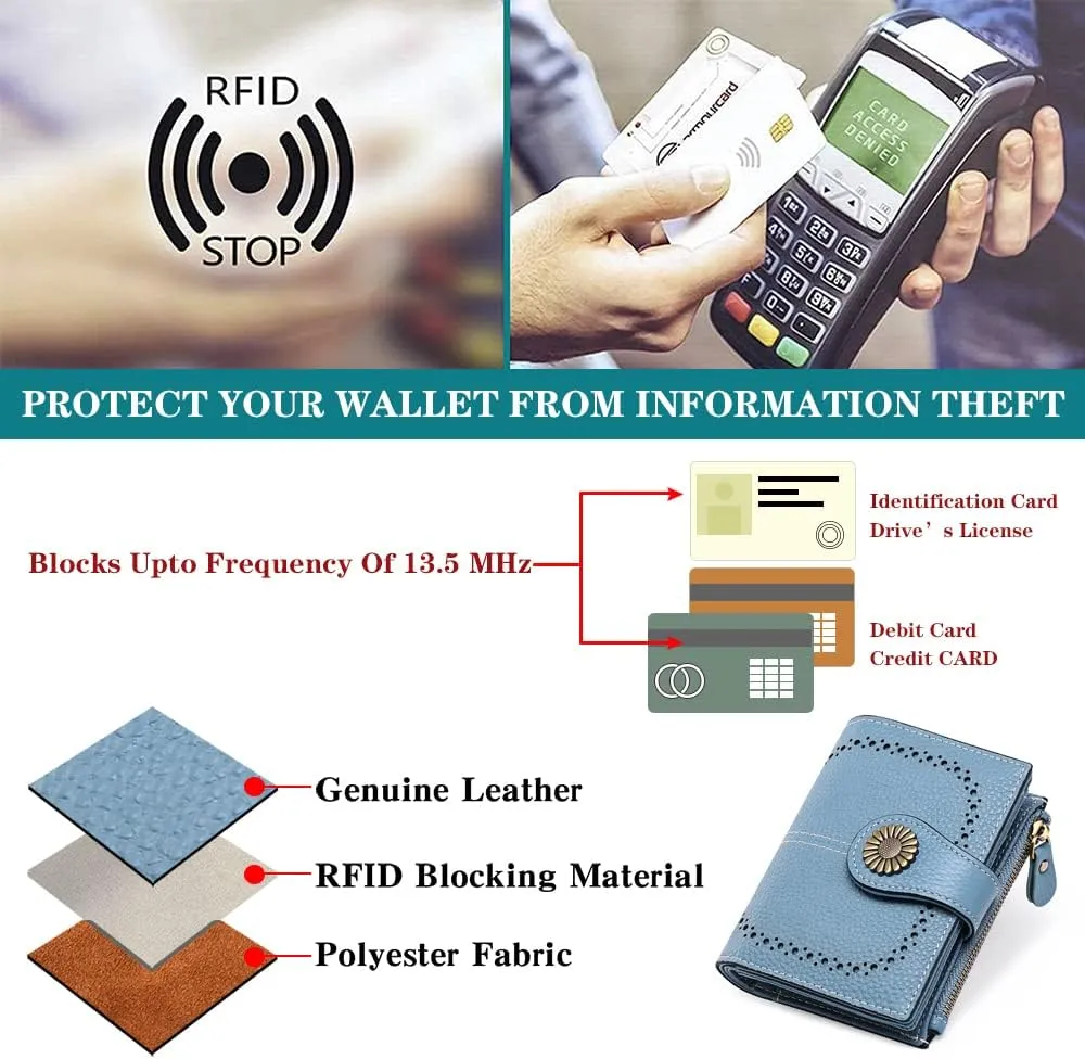 SENDEFN Small Womens Wallet Leather Bifold Card Holder RFID Blocking with Zipper Coin Pocket