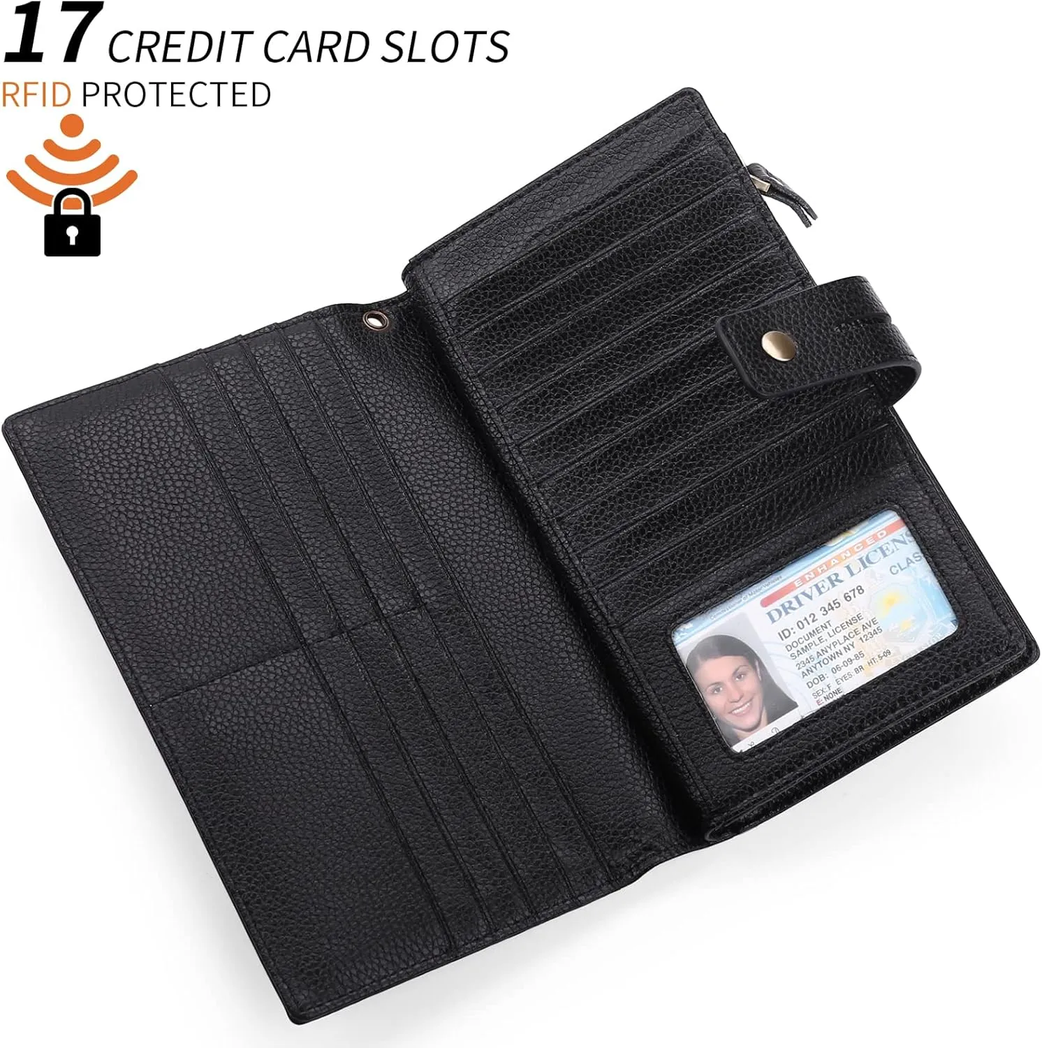 SENDEFN Women's Wallet Large Capacity RFID Blocking Leather Wallets Credit Cards Organizer with Checkbook Holder