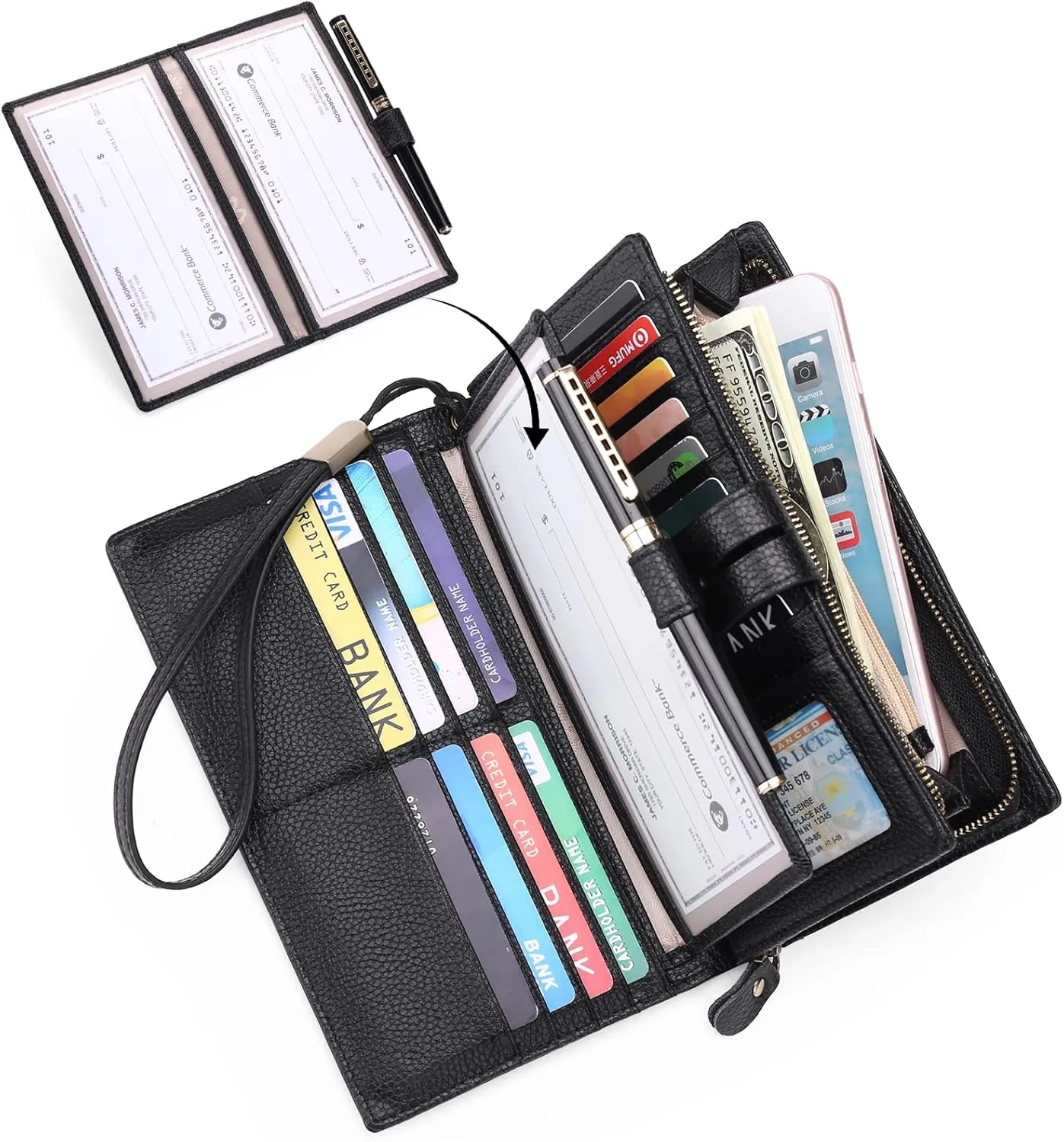SENDEFN Women's Wallet Large Capacity RFID Blocking Leather Wallets Credit Cards Organizer with Checkbook Holder