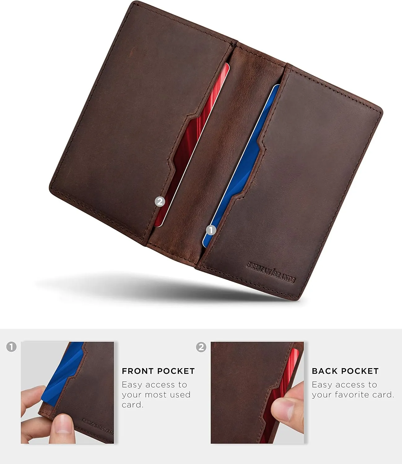 SERMAN BRANDS Wallets for Men Slim Mens leather RFID Blocking Minimalist Card Front Pocket Bifold Travel Thin