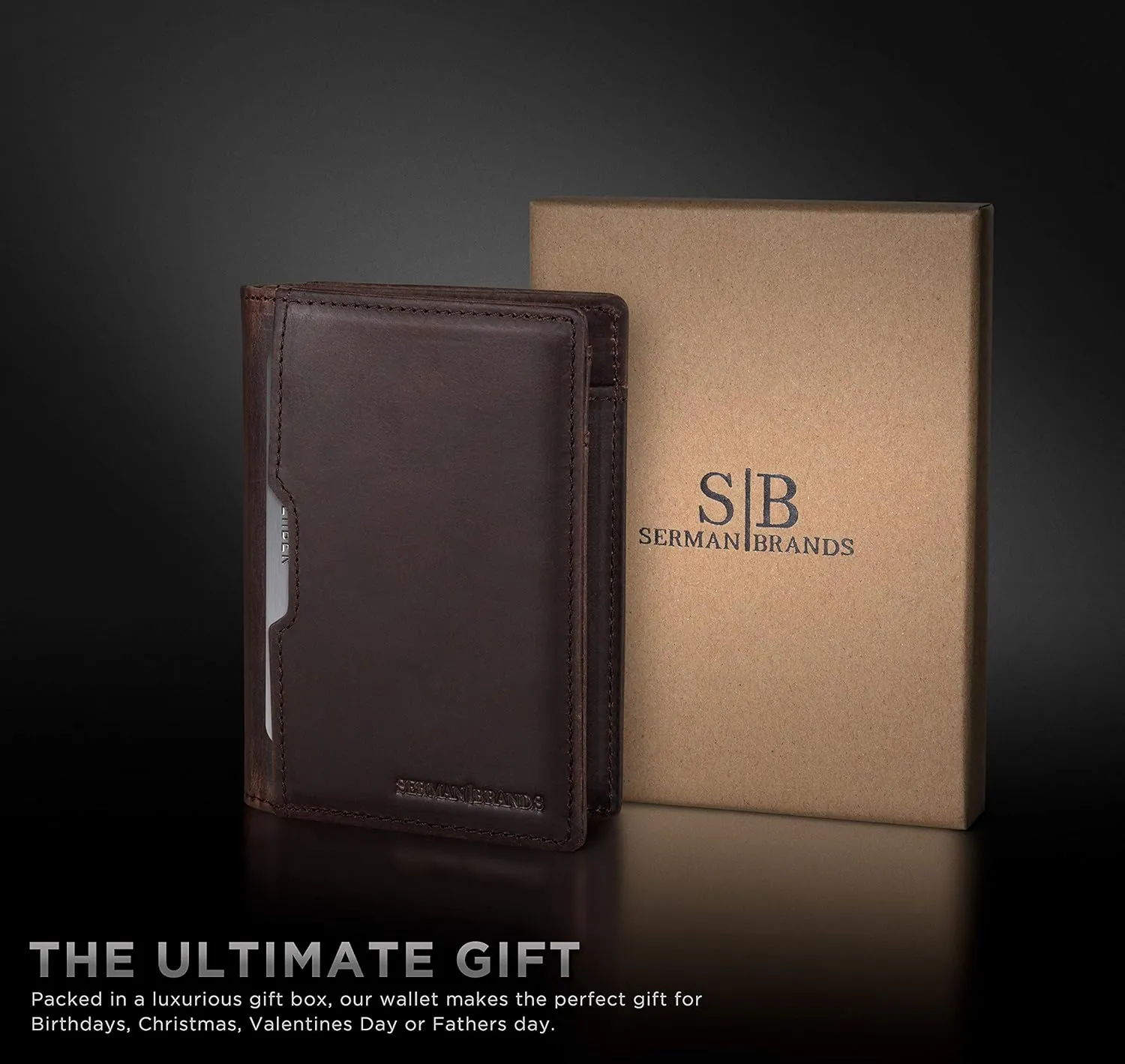 SERMAN BRANDS Wallets for Men Slim Mens leather RFID Blocking Minimalist Card Front Pocket Bifold Travel Thin