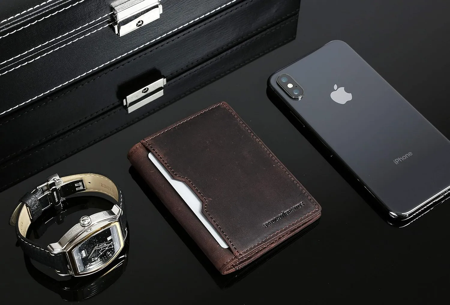 SERMAN BRANDS Wallets for Men Slim Mens leather RFID Blocking Minimalist Card Front Pocket Bifold Travel Thin