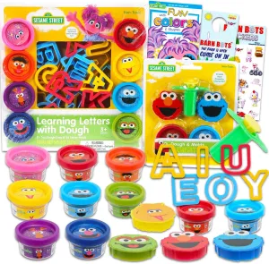 Sesame Street Dough Play Set - 39 Pc Bundle with Moldable Dough Tubs, Tools, a Write-and-Wipe Book, and More | Sesame Alphabet Activities for Kids